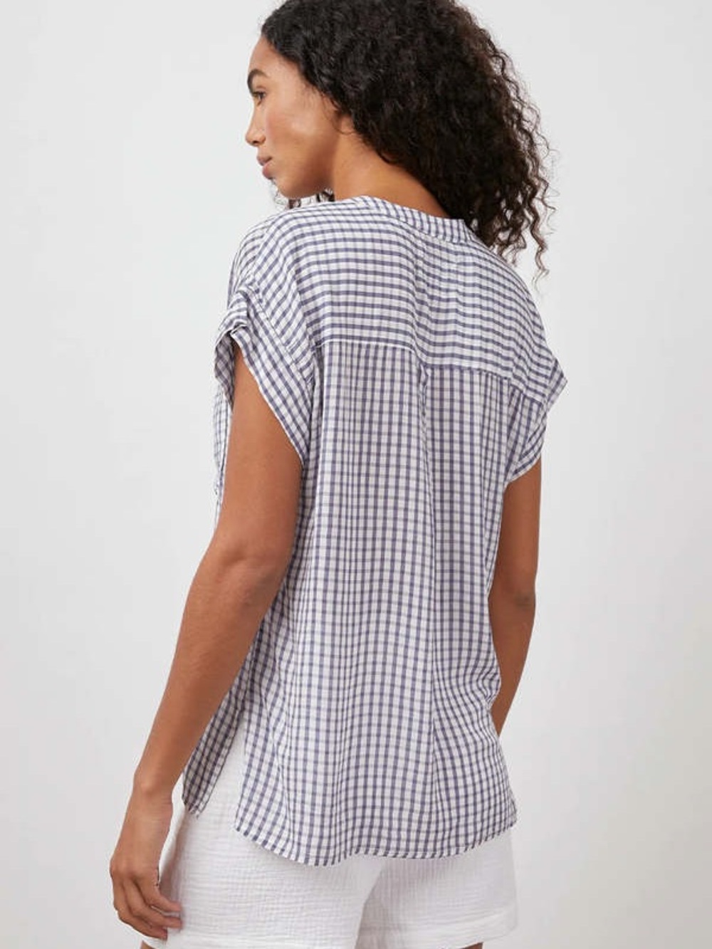 Rails Mel Top Navy Gingham Button Front Women's Top - Picture 3 of 8